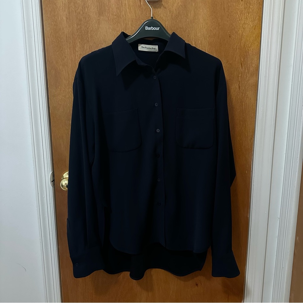 The Frankie Shop Navy Fluid Button-Up Shirt